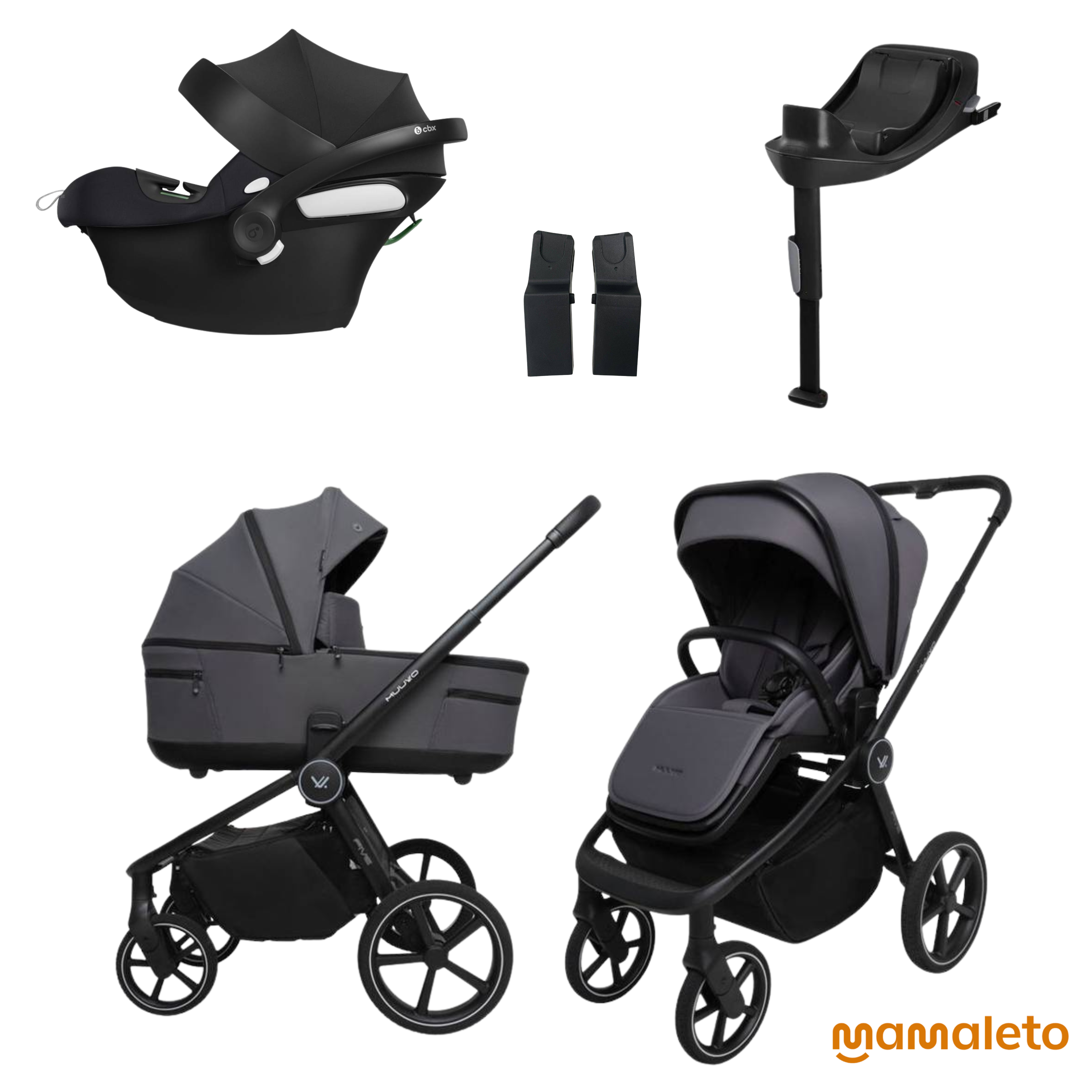 Set 5v1 Kočík Muuvo Five, Autosedačka Cybex Aton B2 i-Size, Základňa Cybex Base One, Adaptéry, Príslušenstvo