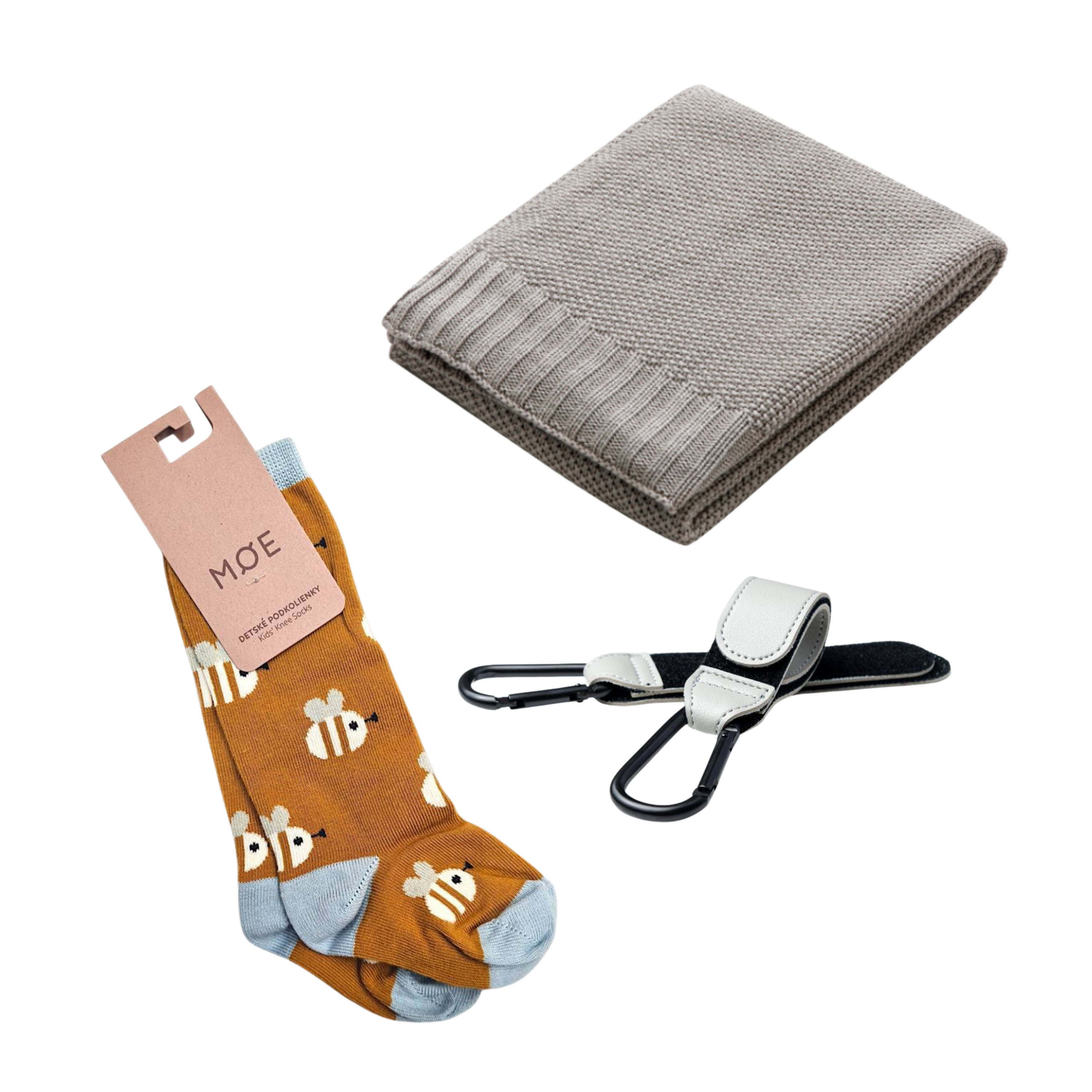 Set Mamaleto Deka 80x100 Sivý, Moe Detské podkolienky Včely, Mamaleto Držiaky na tašku Silver