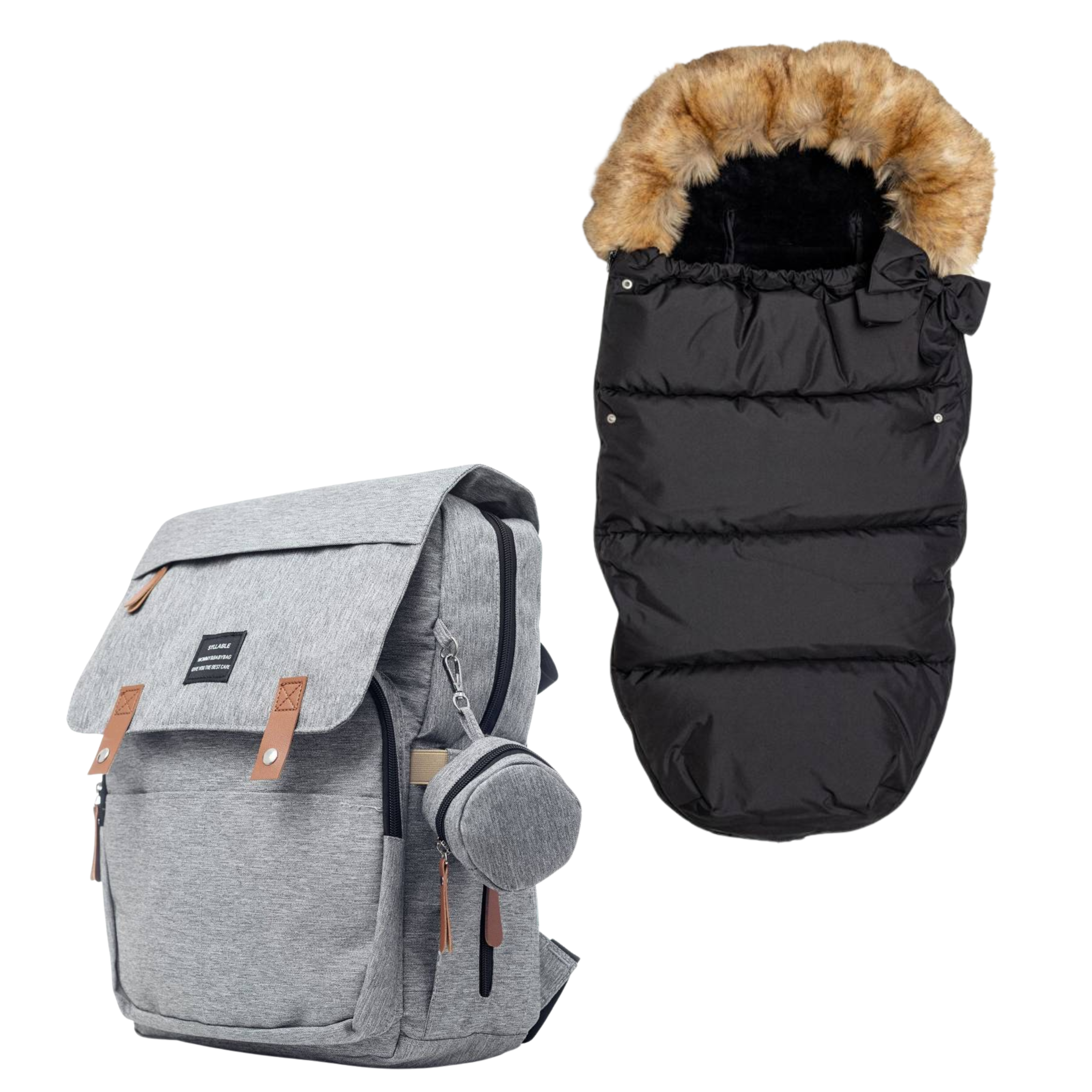 Set Mamaleto Zimný fusak 4v1 Čierny, Mamaleto Prebaľovací batoh Sivý