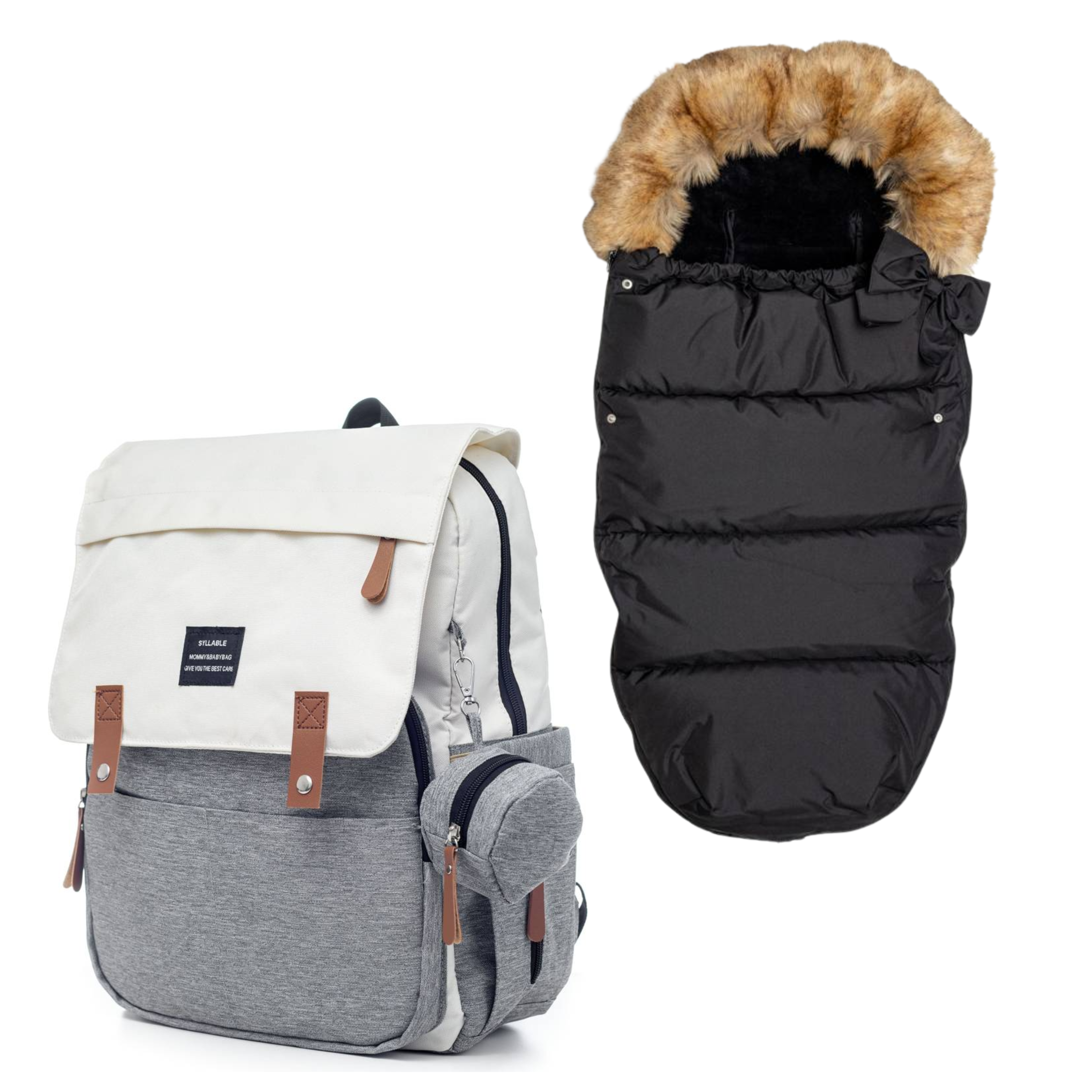 Set Mamaleto Zimný fusak 4v1 Čierny, Mamaleto Prebaľovací batoh Sivo-biely