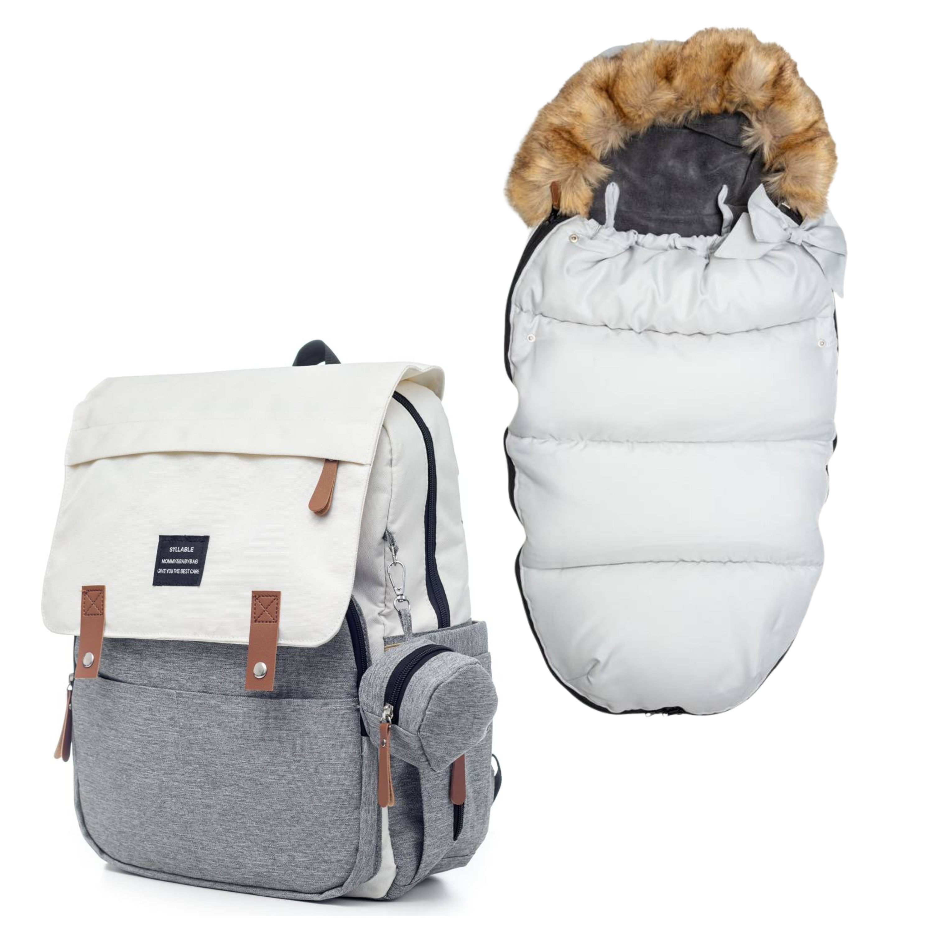 Set Mamaleto Zimný fusak 4v1 Sivý, Mamaleto Prebaľovací batoh Sivo-biely