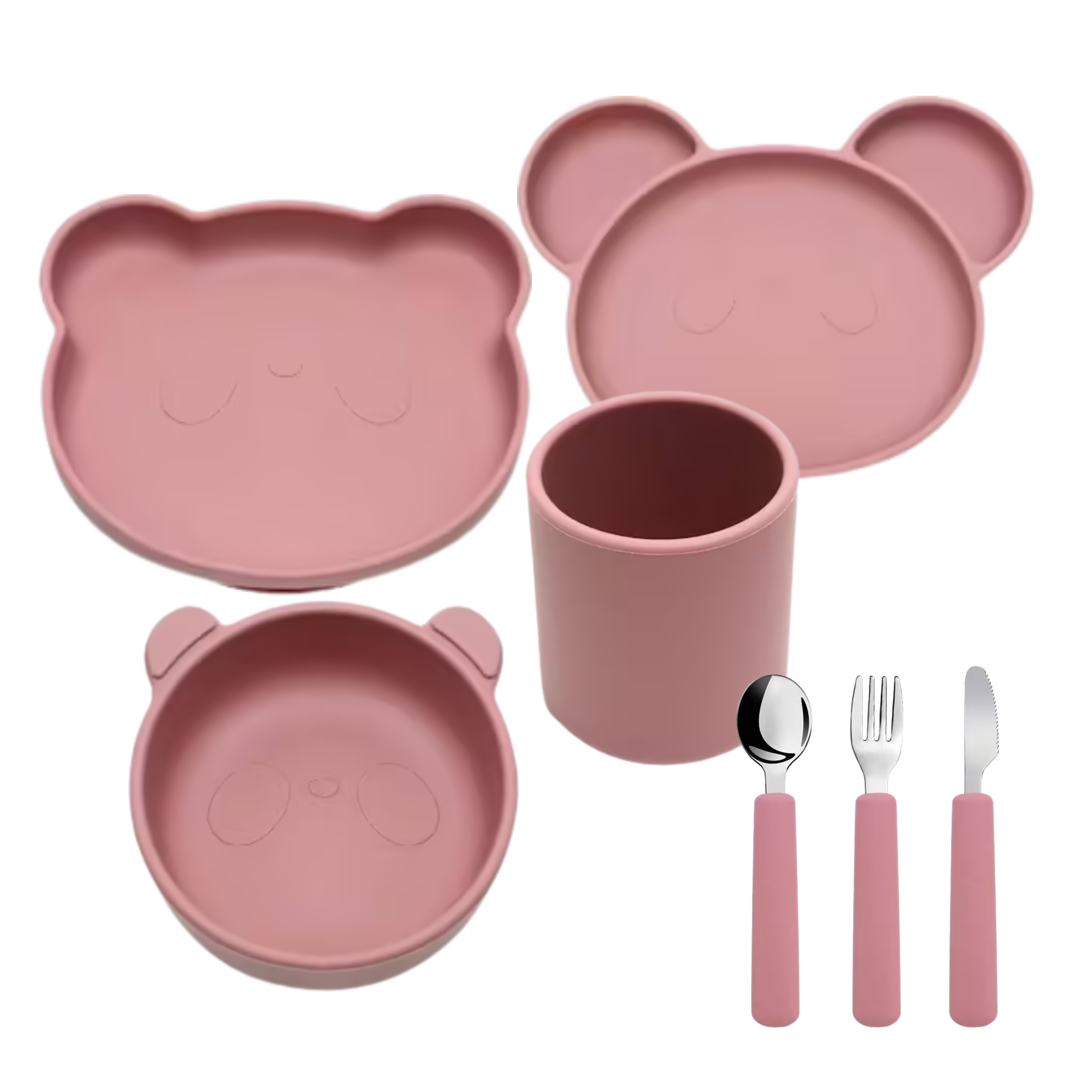 Jedálenský set Panda 7-dielny – tanier, rozdeľovací tanier, miska, pohár, príbor