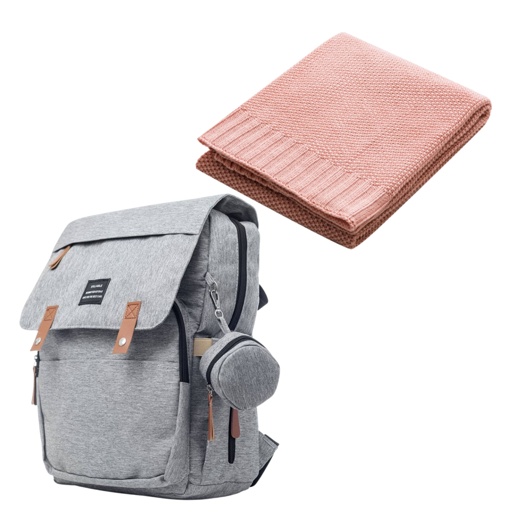 Set Mamaleto Prebaľovací batoh Sivý, Mamaleto Deka 80x100 Ružový