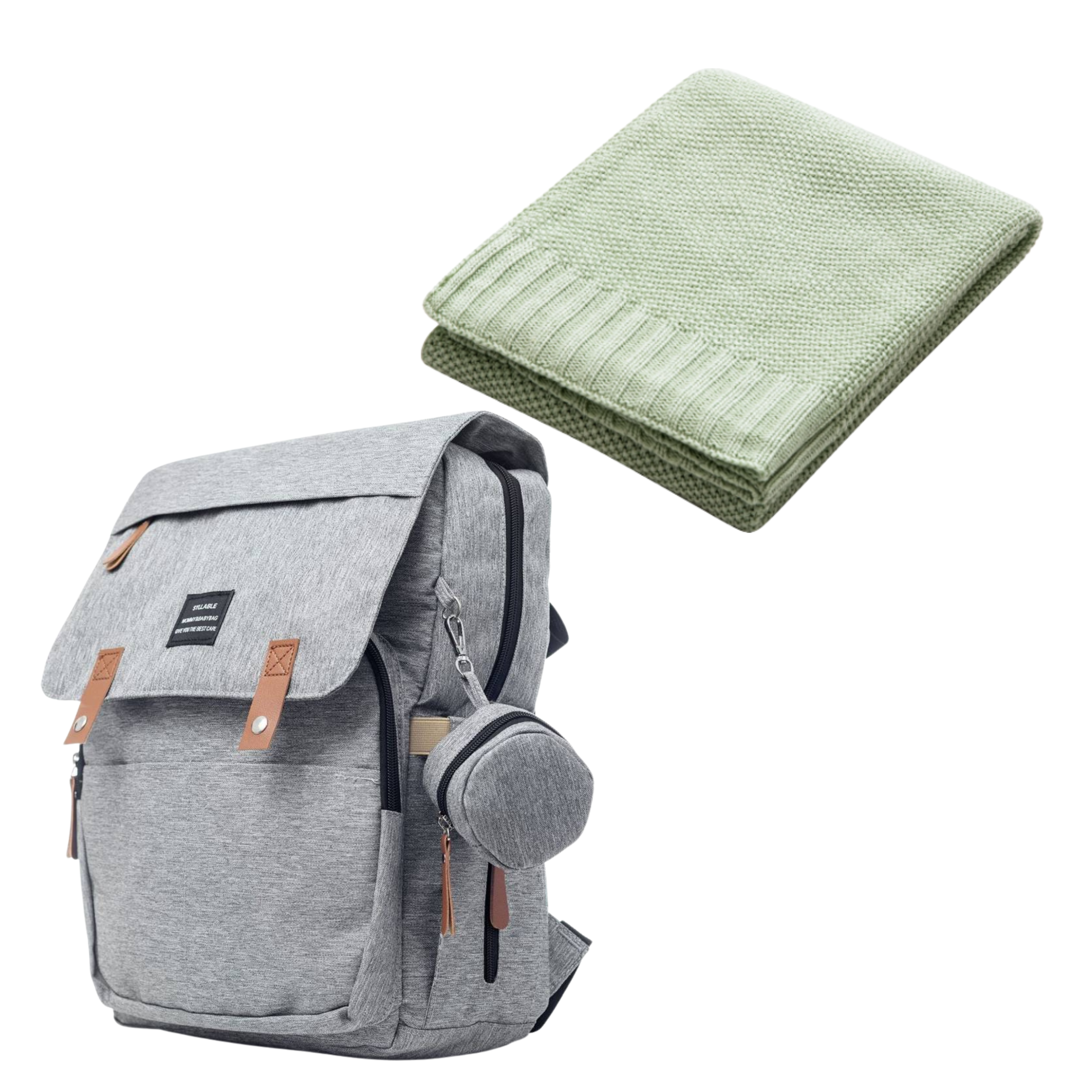 Set Mamaleto Prebaľovací batoh Sivý, Mamaleto Deka 80x100 Zelený