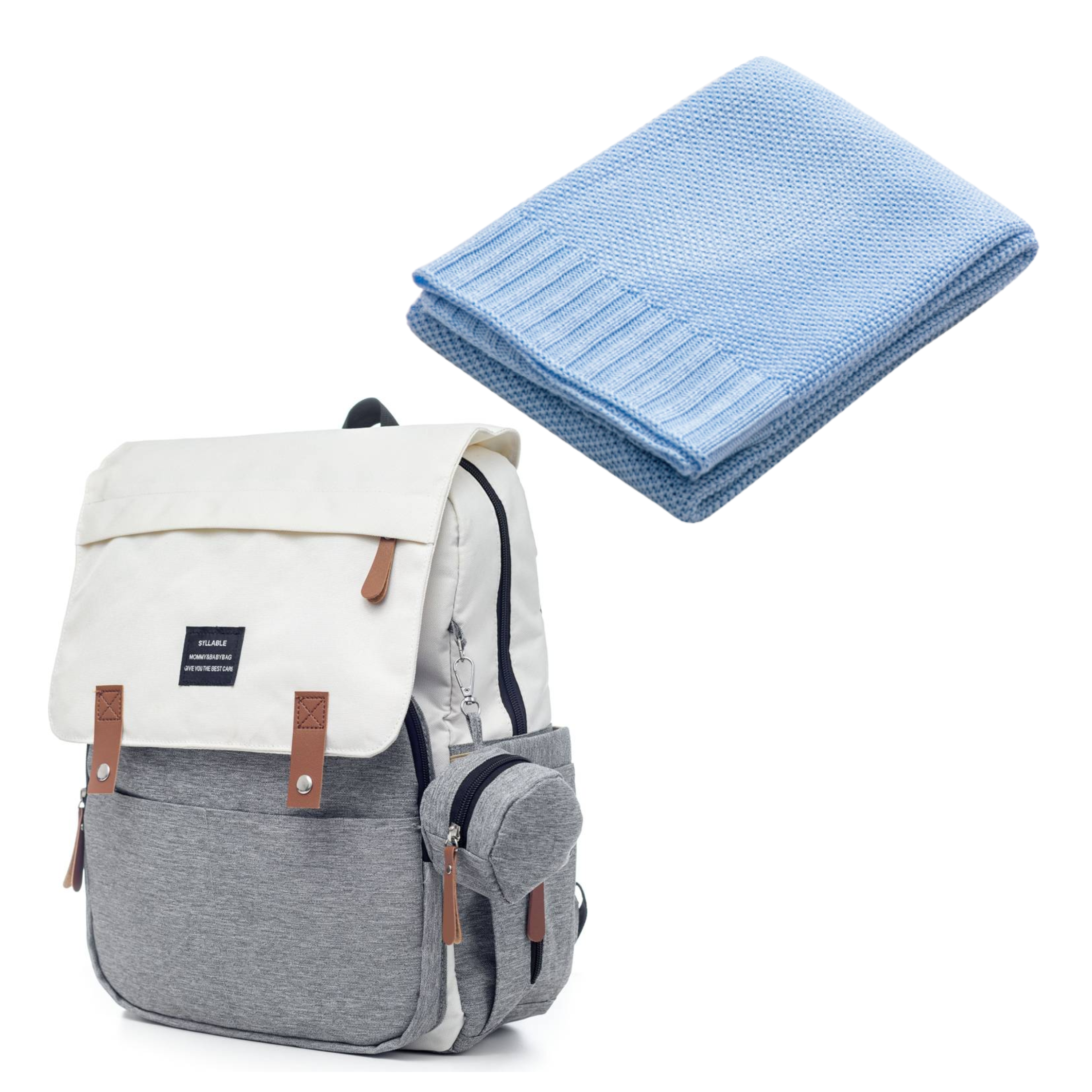 Set Mamaleto Prebaľovací batoh Sivo-biely, Mamaleto Deka 80x100 Modrá