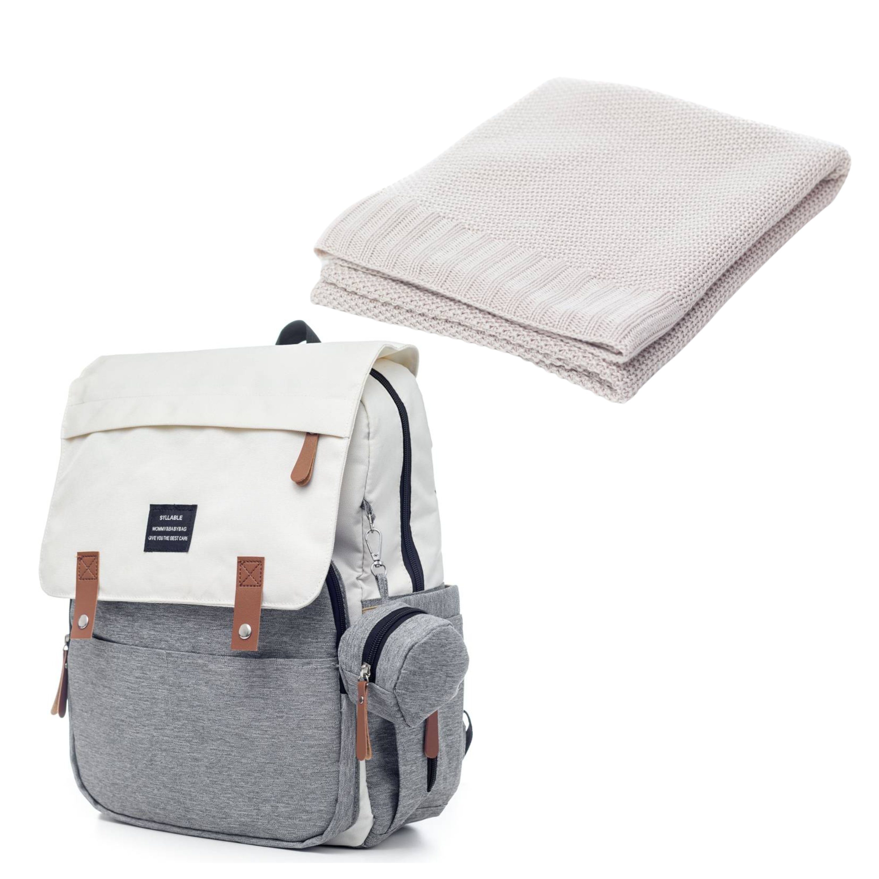Set Mamaleto Prebaľovací batoh Sivo-biely, Mamaleto Deka 80x100 Krémová