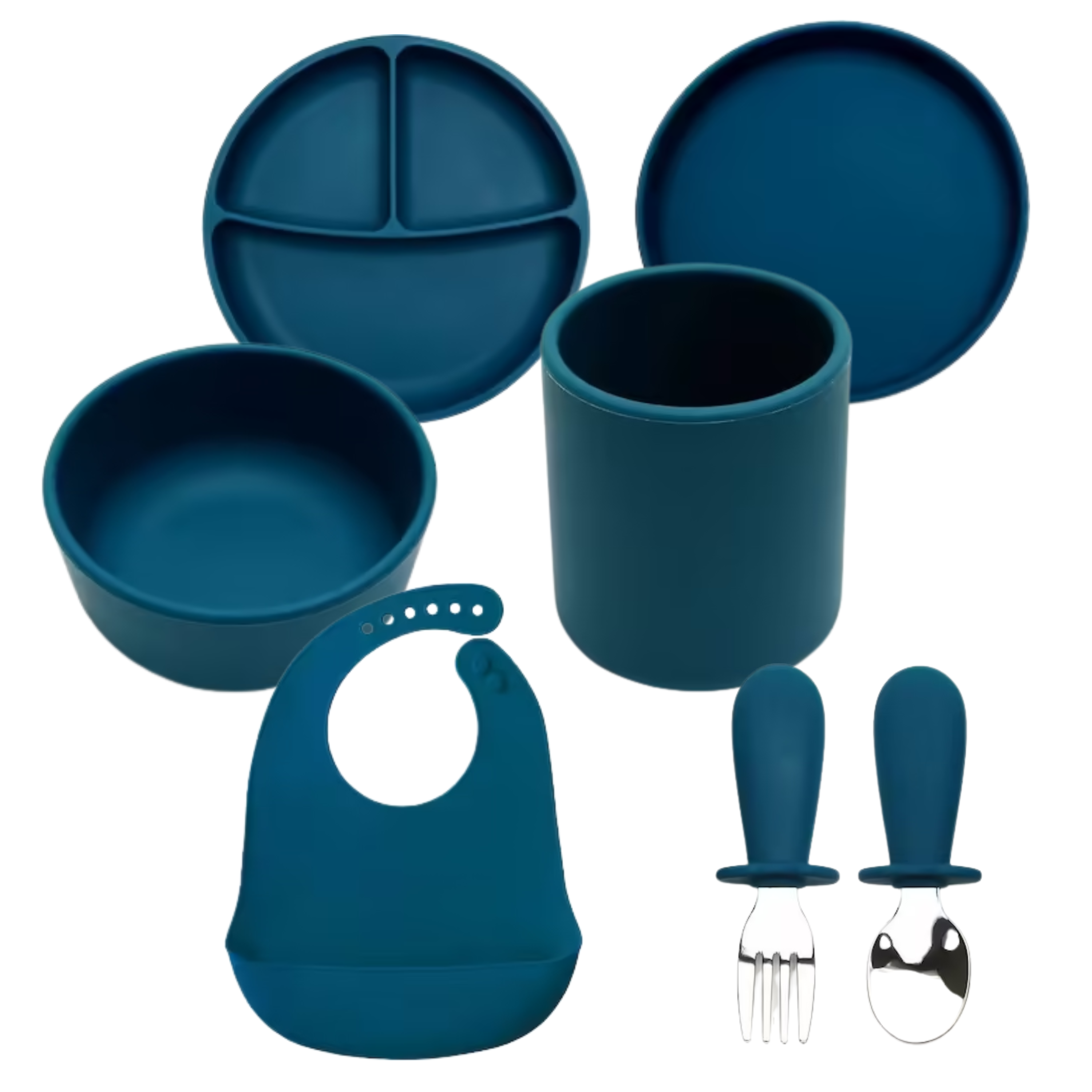 Klasický silikónový jedálenský set pre najmenšie deti – 7 dielny