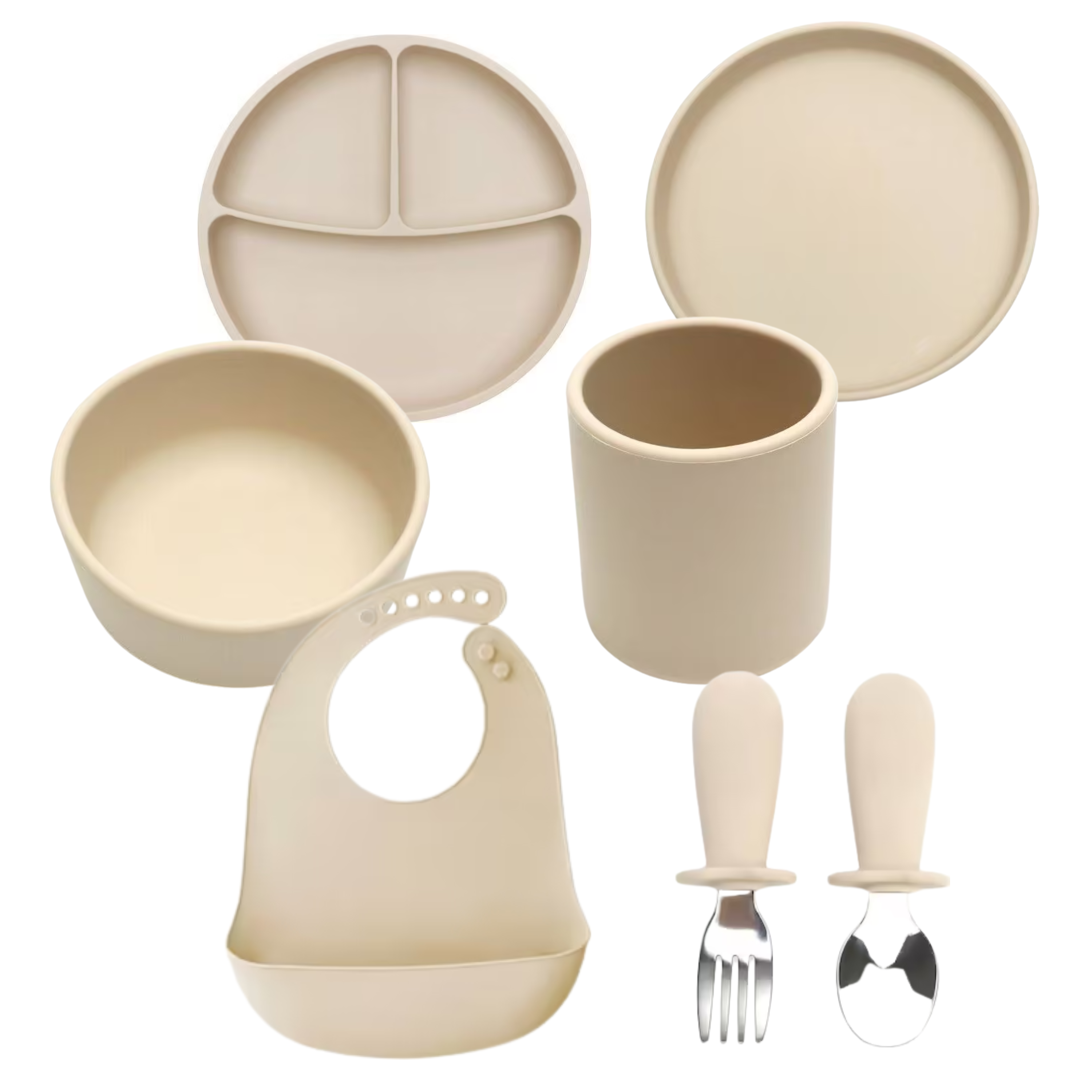Klasický silikónový jedálenský set pre najmenšie deti – 7 dielny